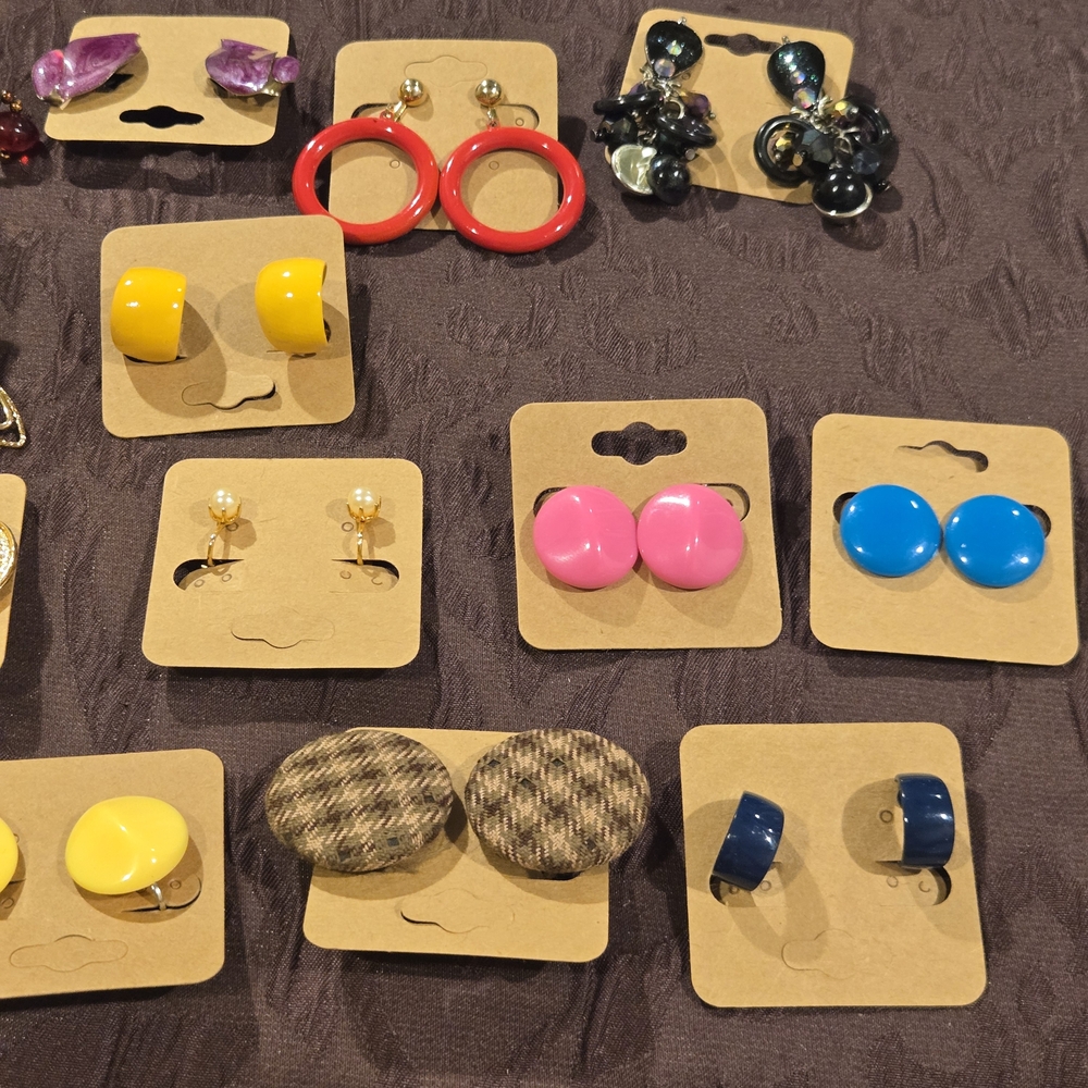 Colorful Clip On Earring Lot. 20 Pairs. - Picture 2 of 8